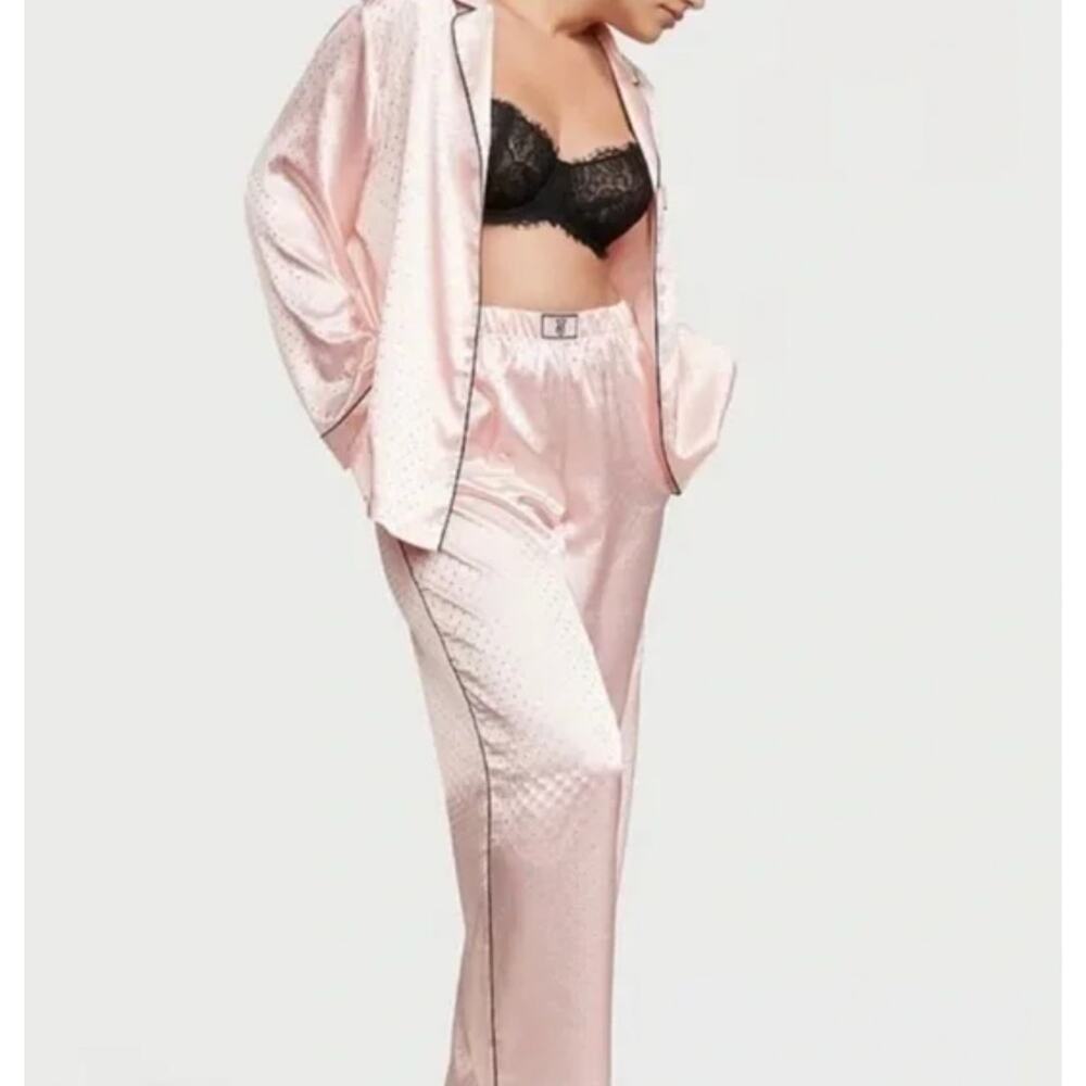 Victoria’s Secret Glazed Satin Dew Drop Long Pajama Set Sparkly Pink NWT Small